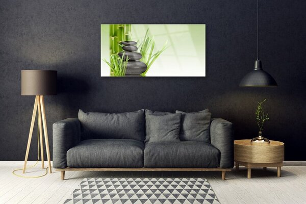 Tablou pe sticla Bamboo Ierburile Floral Verde Negru