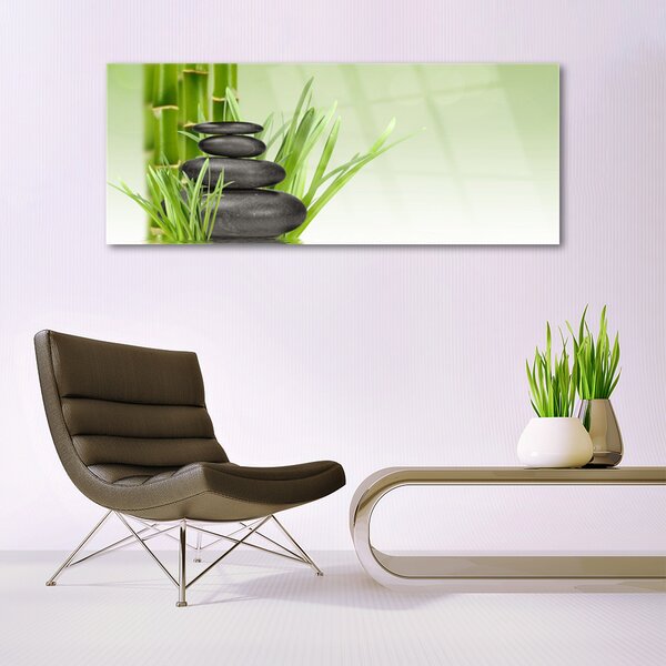 Tablou pe sticla Bamboo Ierburile Floral Verde Negru