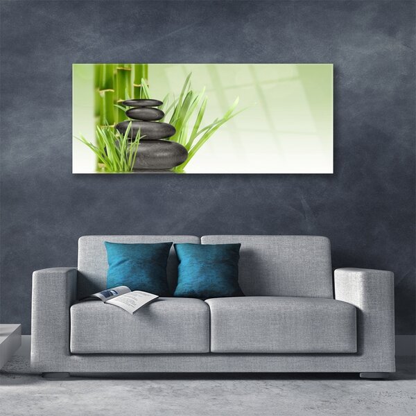 Tablou pe sticla Bamboo Ierburile Floral Verde Negru