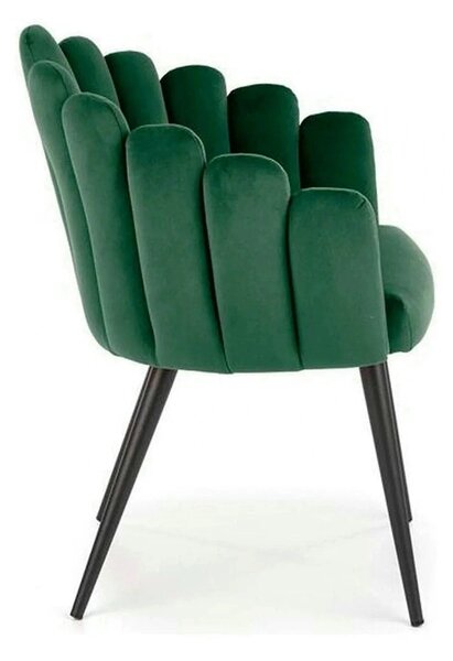 Scaun tapitat K410, verde/negru, stofa catifelata/metal, 65x62x85 cm
