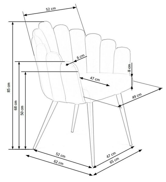 Scaun tapitat K410, galben mustar, stofa catifelata, 65x62x85 cm