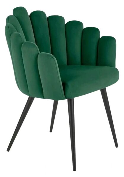 Scaun tapitat K410, verde/negru, stofa catifelata/metal, 65x62x85 cm