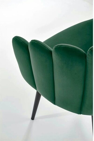 Scaun tapitat K410, verde/negru, stofa catifelata/metal, 65x62x85 cm