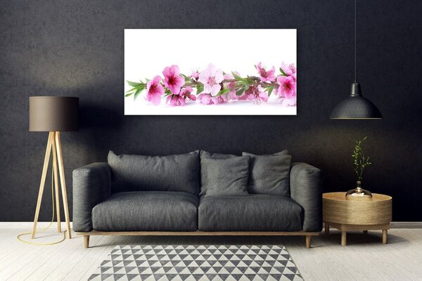 Tablou pe sticla Flori Floral Roz Verde