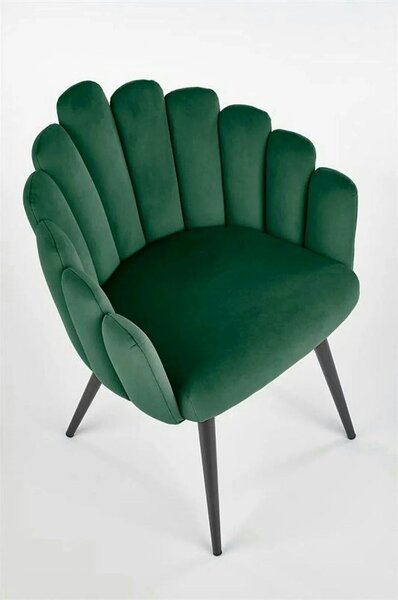 Scaun tapitat K410, verde/negru, stofa catifelata/metal, 65x62x85 cm
