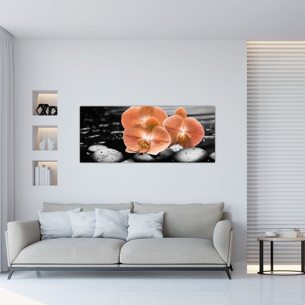 Tablou - Orhidee portocalii (120x50 cm)