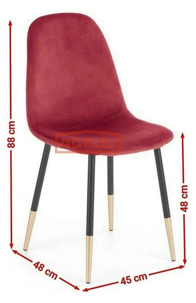 Scaun tapitat K379, rosu/negru, stofa catifelata/metal, 45x48x88 cm