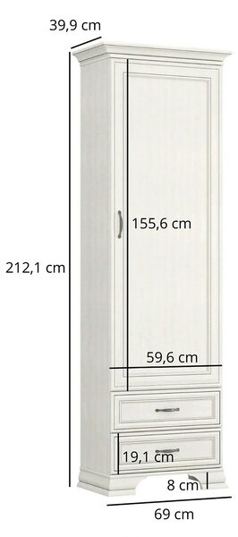 Dulap TIFFANY II, grej, PAL laminat, cu o usa si 2 sertare, 69x40x212