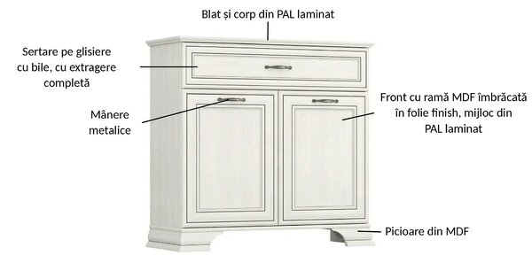 Comoda TIFFANY II, grej, PAL laminat, 94x37x90 cm