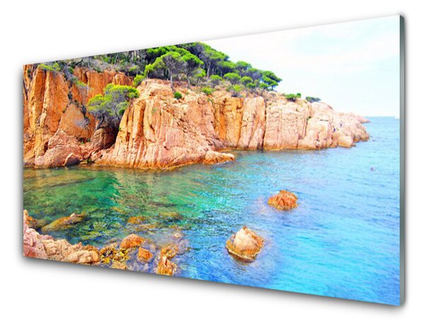Tablouri acrilice Marea Rocky Peisaj Albastru Galben Gri Verde