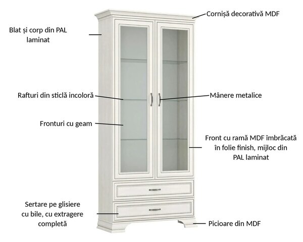 Vitrina TIFFANY II, grej, PAL laminat, 99x40x212 cm