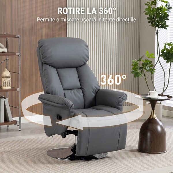HOMCOM Fotoliu Relax Rotativ 360°, Reclinabil 130°, Gri | Aosom Romania