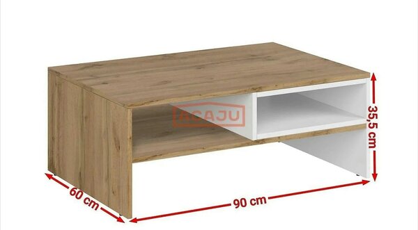 Masuta cafea Vigo, alb/stejar wotan, PAL laminat, 90x60x36 cm
