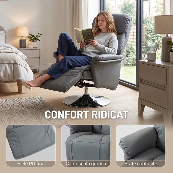 HOMCOM Fotoliu Relax Rotativ 360°, Reclinabil 130°, Gri | Aosom Romania