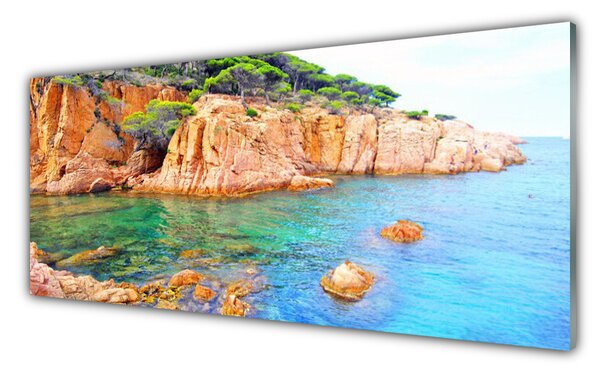 Tablouri acrilice Marea Rocky Peisaj Albastru Galben Gri Verde