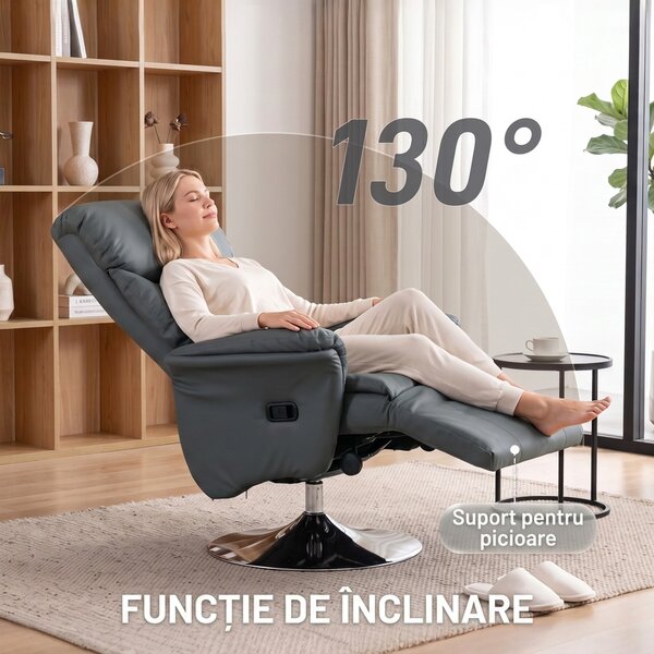 HOMCOM Fotoliu Relax Rotativ 360°, Reclinabil 130°, Gri | Aosom Romania
