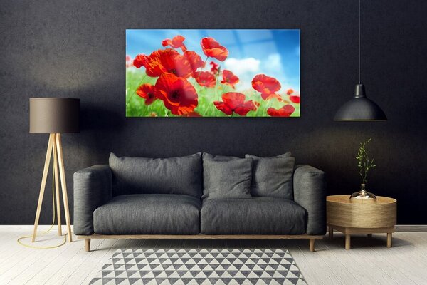 Tablou pe sticla Maci Floral Red