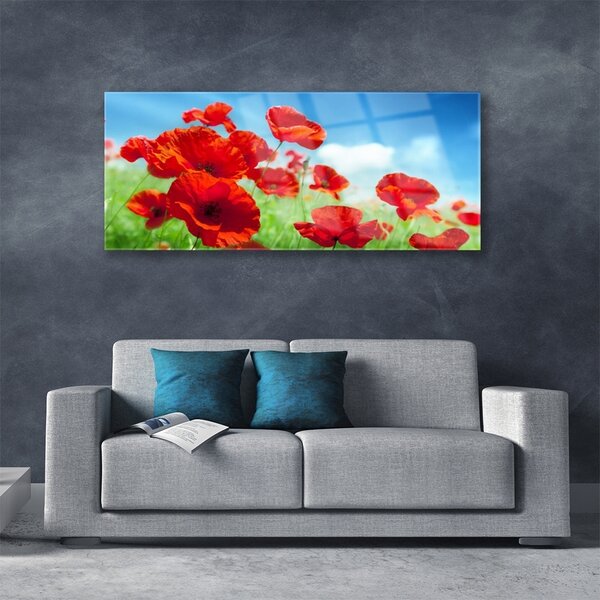 Tablou pe sticla Maci Floral Red