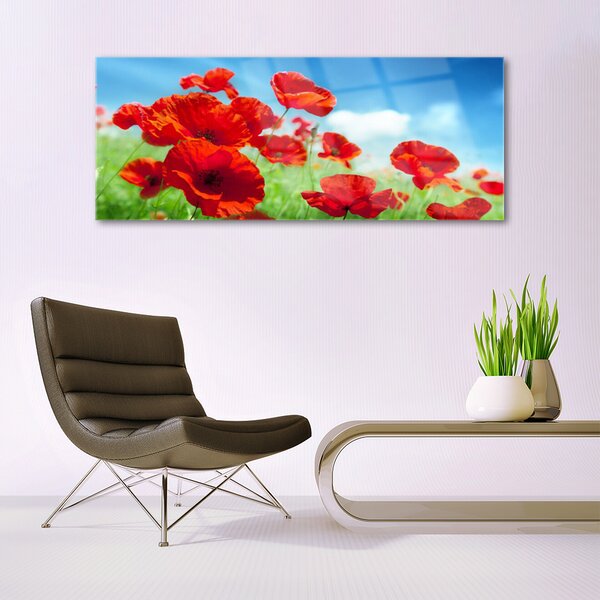 Tablou pe sticla Maci Floral Red