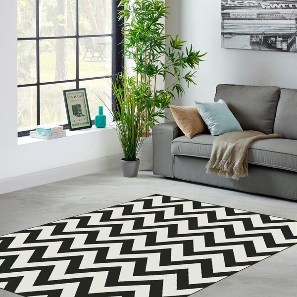 Covor Black White 18001-900, Marime 160 x 230 cm, Alb, Negru, Inaltime Fir 8 mm, Antialergic, Polipropilena, Living, Dormitor, Sufragerie, Birou 160