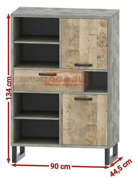 Comoda Bari, stejar nisip/gri, PAL, 90x45x134 cm