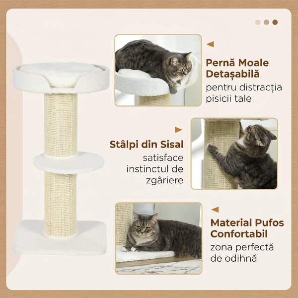 PawHut Stâlp de Zgâriat Per Pisici Con Lettino, Rivestimento Peluche E Palo In Sisal | Aosom Romania
