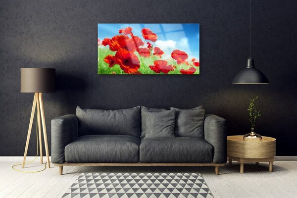 Tablou pe sticla Maci Floral Red