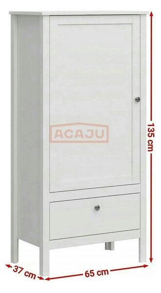 Dulap OLE, alb, PAL laminat, cu o usa si un sertar, 65x37x135 cm