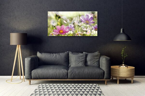 Tablou pe sticla Flori Natura Roz Galben Verde