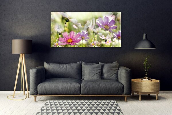 Tablou pe sticla Flori Natura Roz Galben Verde