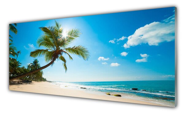 Panou sticla bucatarie Palm Tree Sea Beach Peisaj Maro Verde Albastru