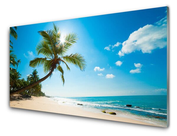 Panou sticla bucatarie Palm Tree Sea Beach Peisaj Maro Verde Albastru