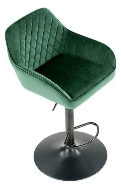 Scaun bar H103, verde inchis/negru, stofa catifelata/otel, 55x55x92/11