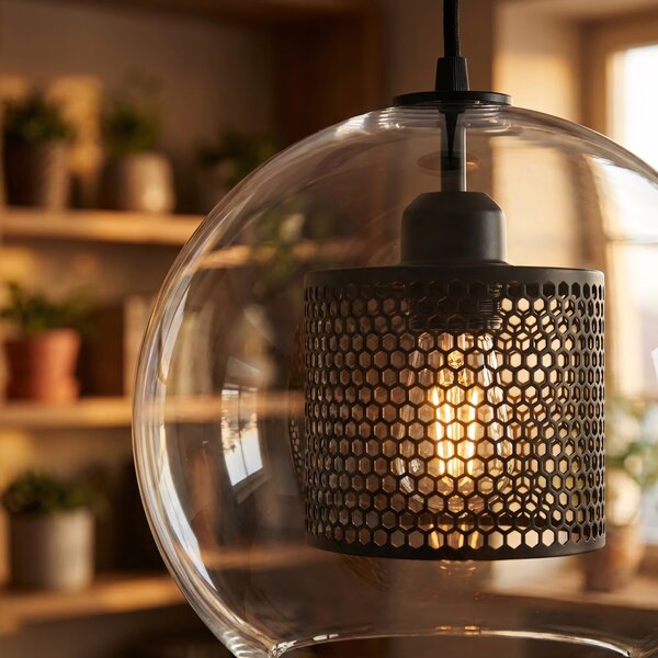 Lampă suspendată din sticlă loft neagra APP558-1CP 25cm