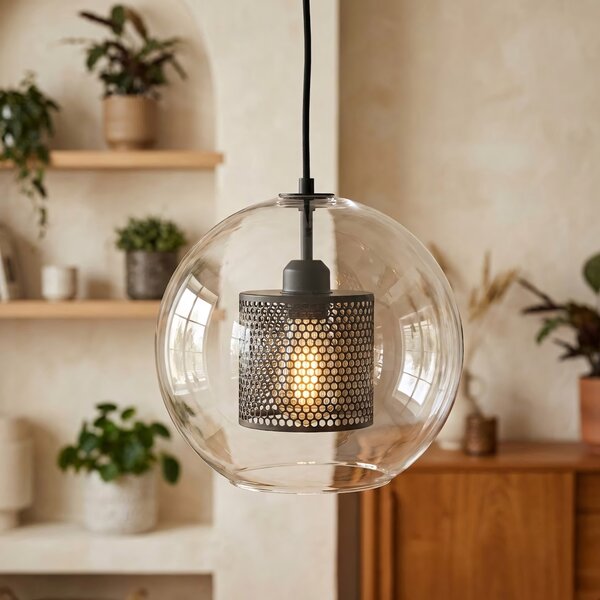 Lampă suspendată din sticlă loft neagra APP558-1CP 25cm