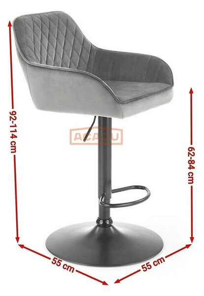 Scaun bar H103, gri - Bluvel 14/negru, stofa catifelata/otel, 55x55x92
