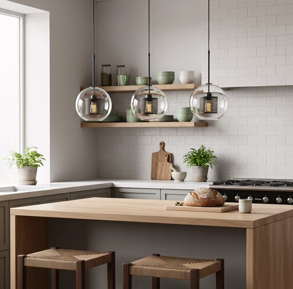 Lampă suspendată din sticlă loft neagra APP557-1CP 20cm
