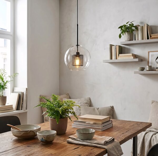 Lampă suspendată din sticlă loft neagra APP557-1CP 20cm