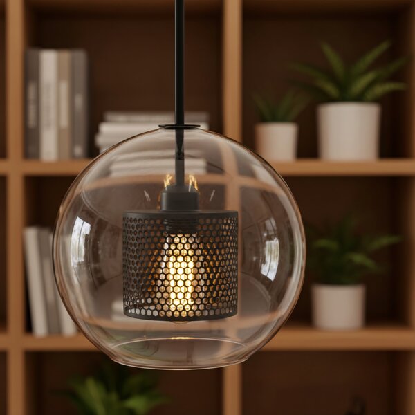 Lampă suspendată din sticlă loft neagra APP557-1CP 20cm
