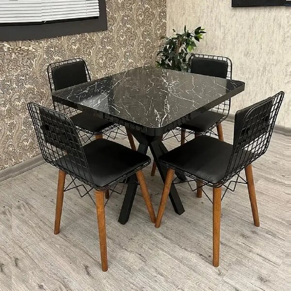 Masa bucatarie patrat din MDF texturata, Homs ,negru,70 x 70X75 cm