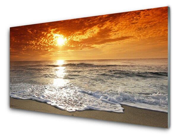 Tablou pe sticla Sea Sun Peisaj Alb Galben Gri