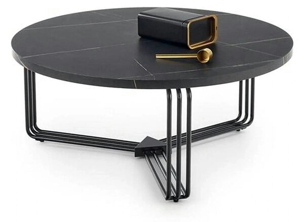 Masuta cafea ANTICA, negru cu efect de marmura/negru, 80x80x36 cm