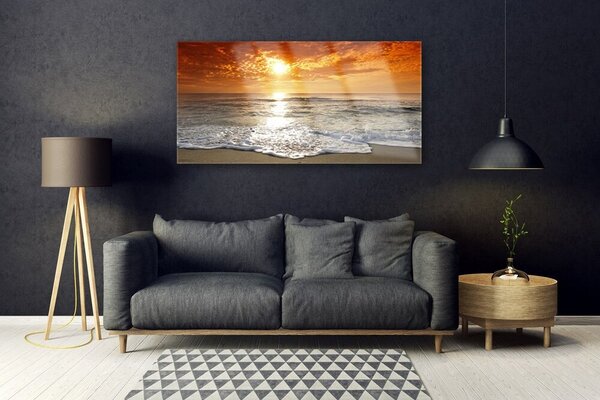Tablou pe sticla Sea Sun Peisaj Alb Galben Gri