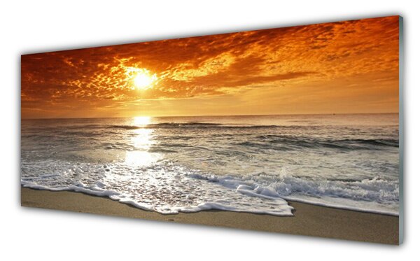 Tablou pe sticla Sea Sun Peisaj Alb Galben Gri