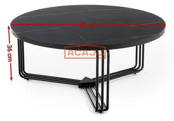 Masuta cafea ANTICA, negru cu efect de marmura/negru, 80x80x36 cm