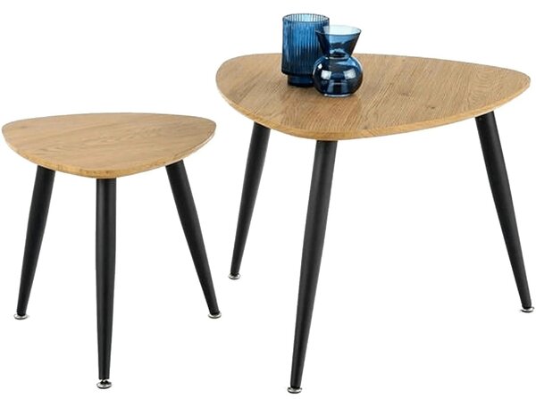 Set 2 masute cafea NICEA, stejar auriu/negru