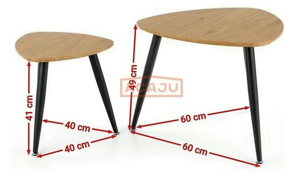 Set 2 masute cafea NICEA, stejar auriu/negru