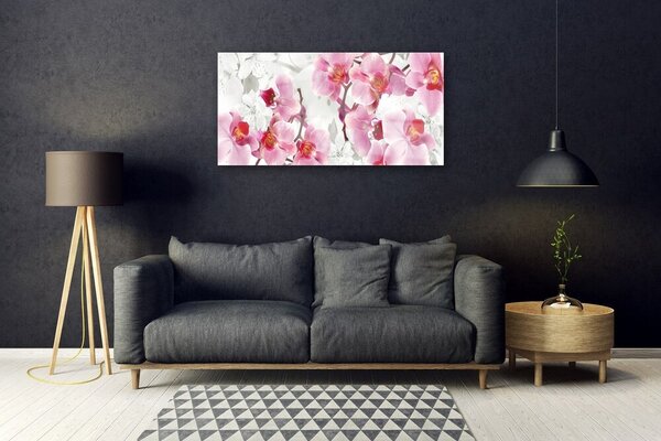 Tablou pe sticla Flori roz Floral