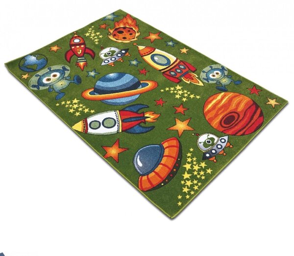 Covor Camera Copii Cosmos 11200-130, Marime 80 x 150 cm, Verde, Inaltime Fir 9 mm, Antialergic, Polipropilena, Gradinita, Cresa, Loc de Joaca 80 x 150