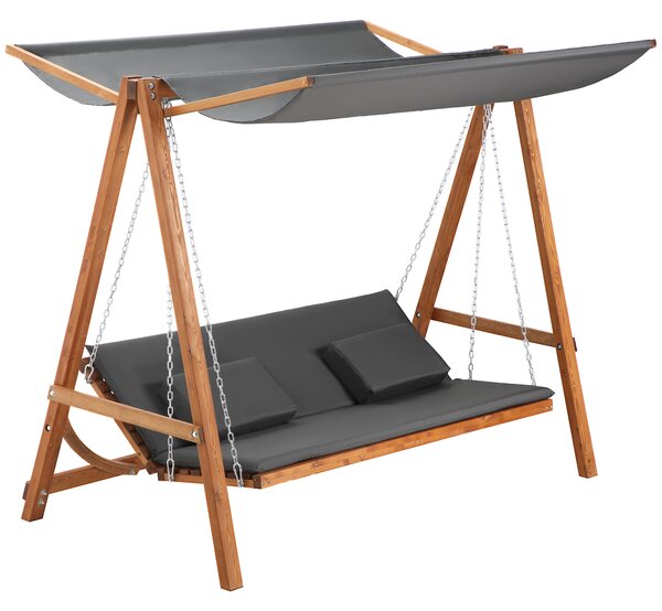 Outsunny Balansoar de Grădină pentru 3 Persoane, Design Modern cu Structură Gri și Teck, Confortabil, 225.5x113x180 cm | Aosom Romania